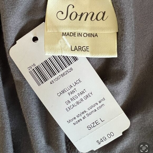 Soma NEW Camellia Lace Pajama Pant In Excalibur Grey Size L - Picture 13 of 16